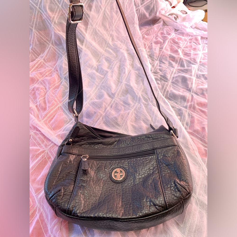 giani bernini pebbled faux leather womens hobo shoulder bag black vintage - Picture 4 of 7